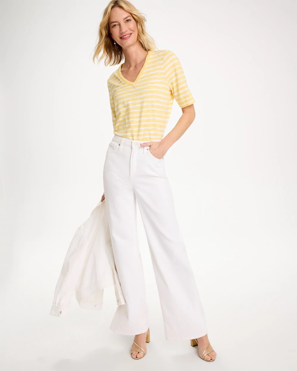 Chico's On Sale - Striped Cotton Slub V-Neck Tee