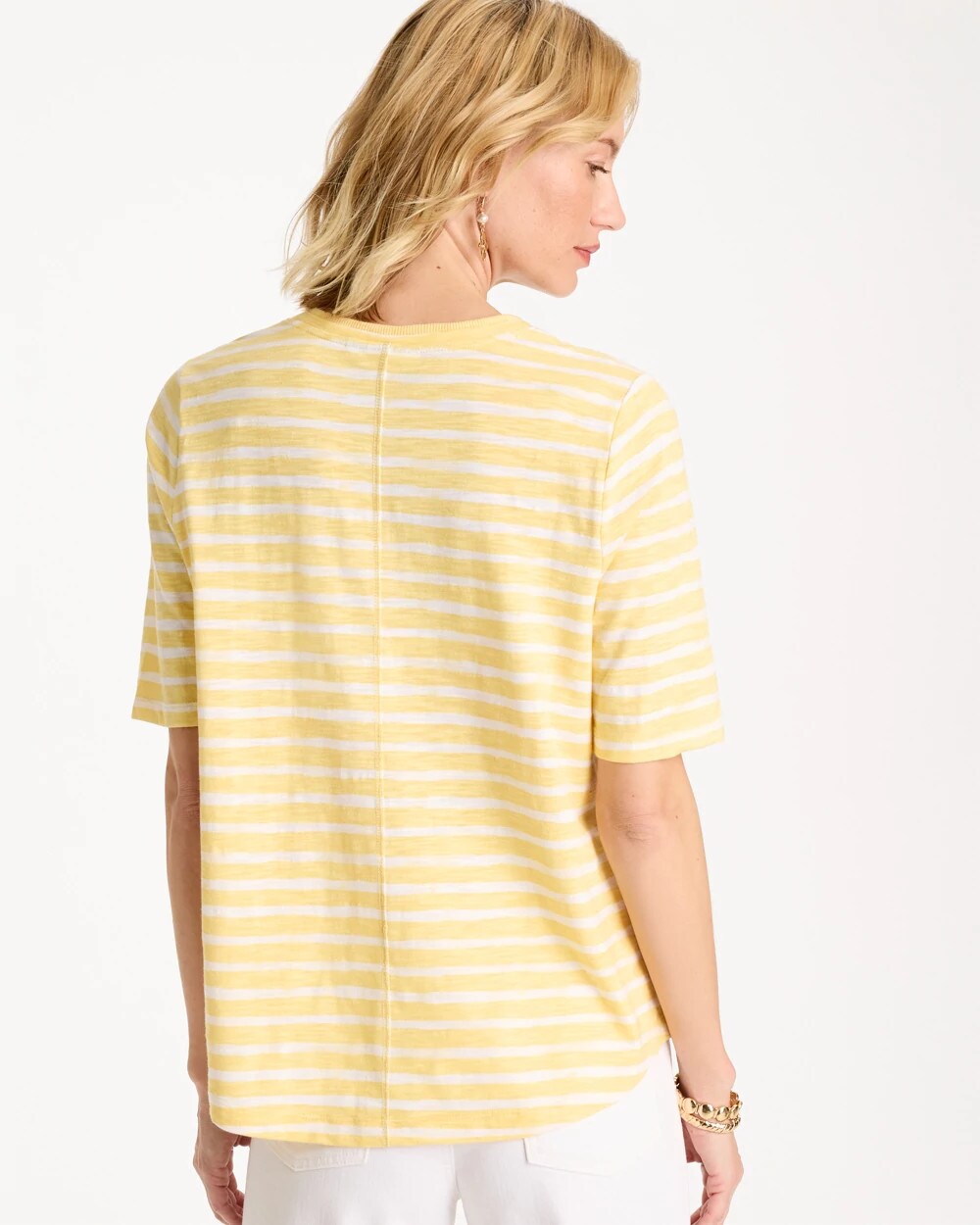 Chico's On Sale - Striped Cotton Slub V-Neck Tee