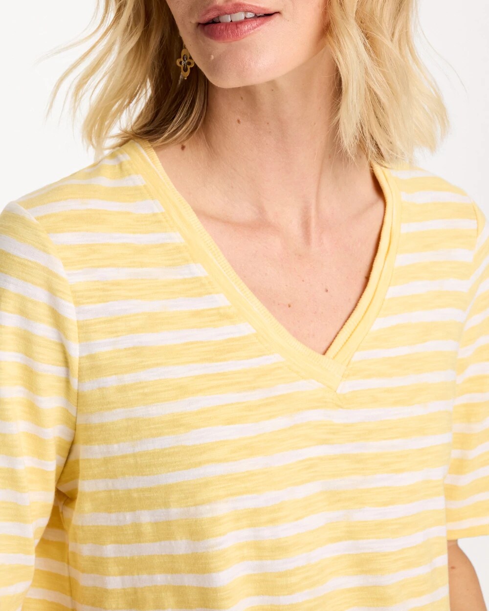 Chico's On Sale - Striped Cotton Slub V-Neck Tee