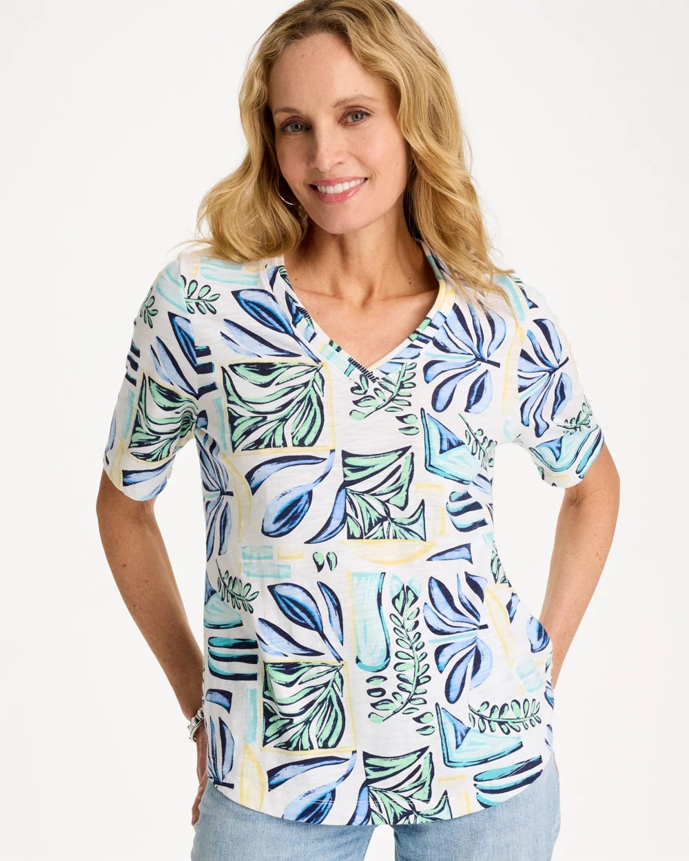 Chico's For Sale - Palm Cotton Slub V-Neck Tee