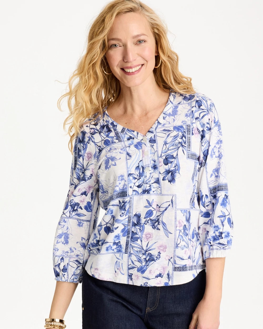 Chico's Online - Elle Puff Sleeve Cotton Slub Henley Tee