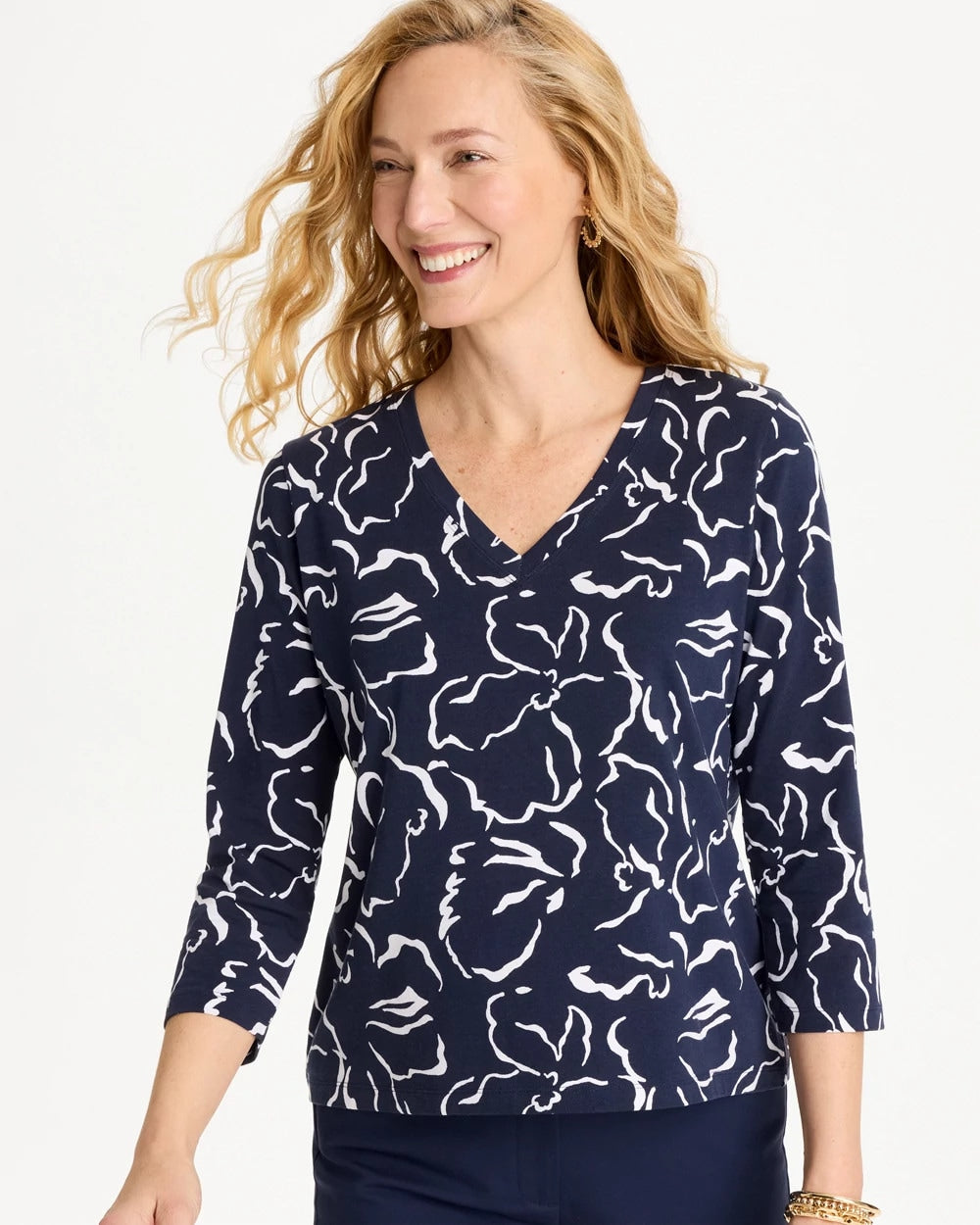 Chico's / Maya Cotton Stretch 3/4 Sleeve Tee