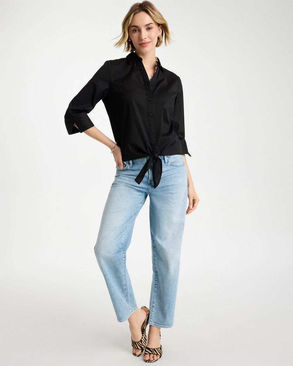 Chico's On Sale - Poplin Cotton Tie-Front Top