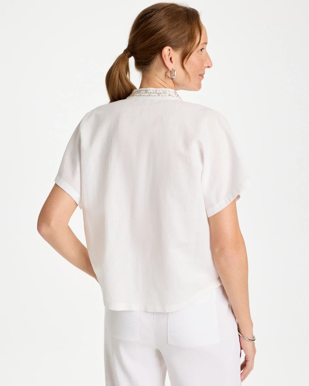 Chico's US - Linen Embellished Popover Top