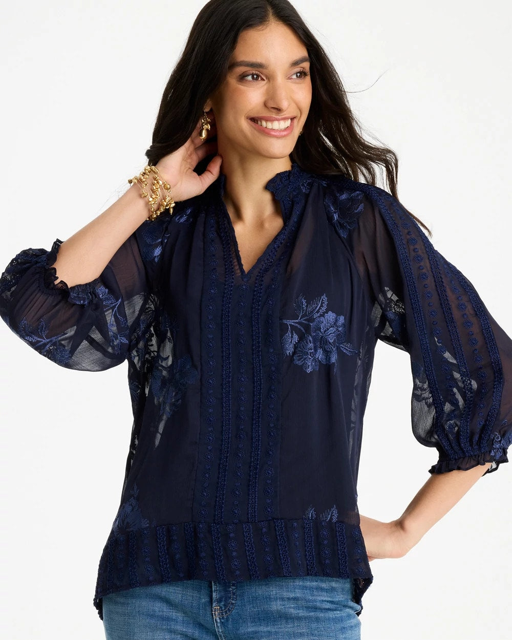 Chico's US - Embellished Splitneck Blouse
