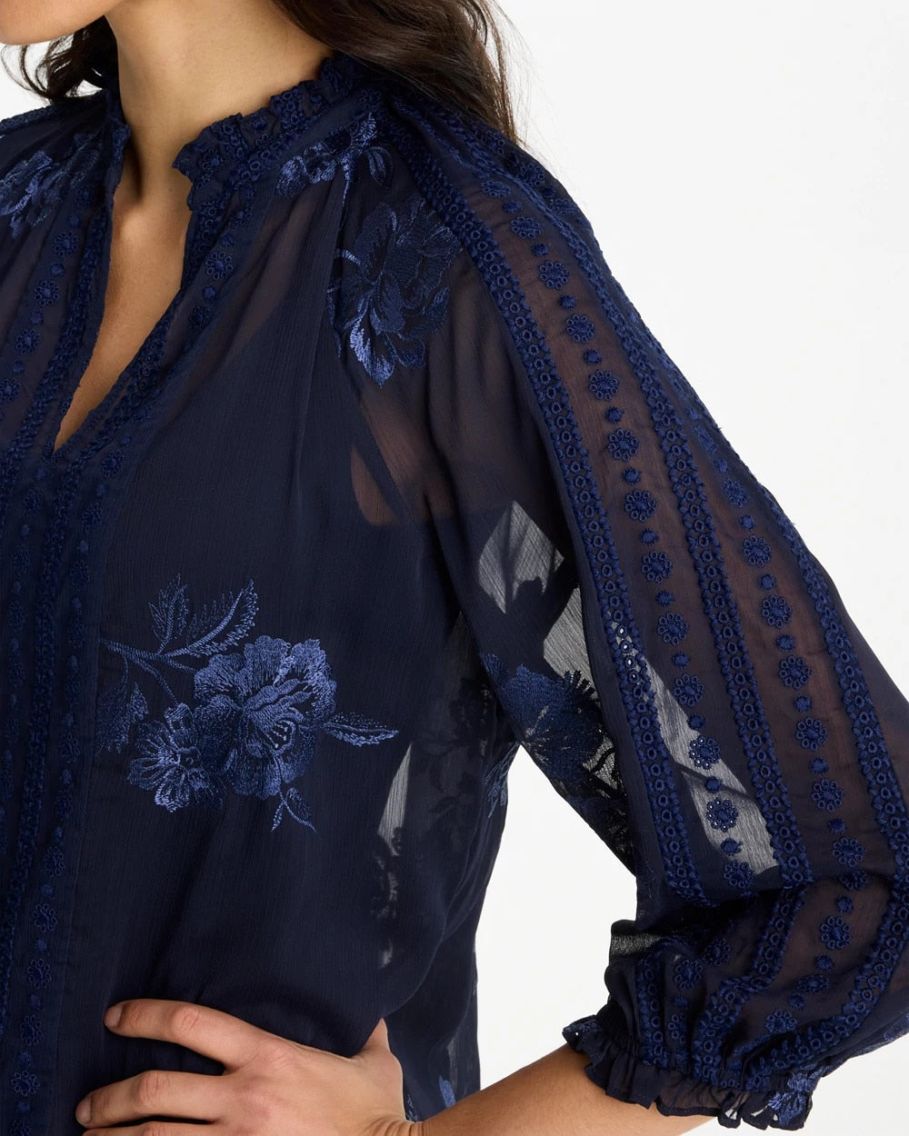 Chico's US - Embellished Splitneck Blouse