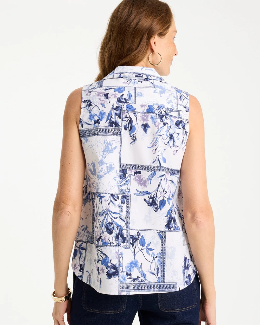 Chico's / Cotton-Blend Classic Printed Sleeveless Shirt