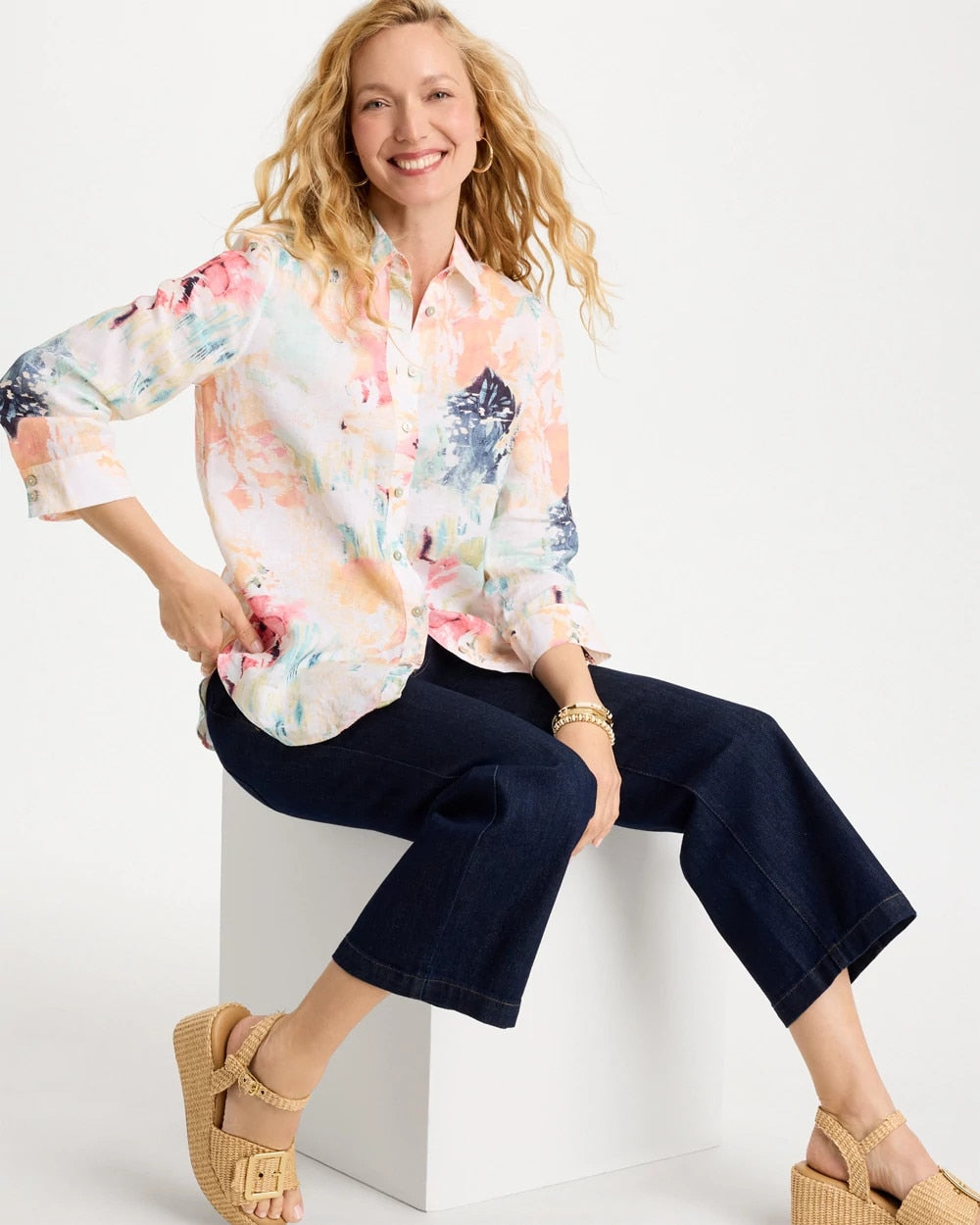 Chico's Discount - No Iron™ Linen Printed Shirt