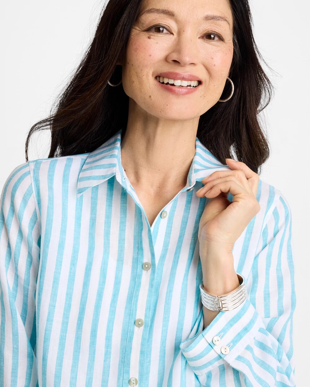 Chico's US - No Iron™ Linen Striped Shirt