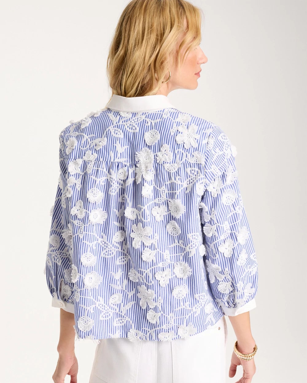 Chico's Discount - Cotton 3D Embroidered Striped Shirt