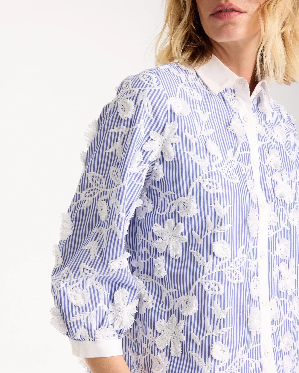 Chico's Discount - Cotton 3D Embroidered Striped Shirt