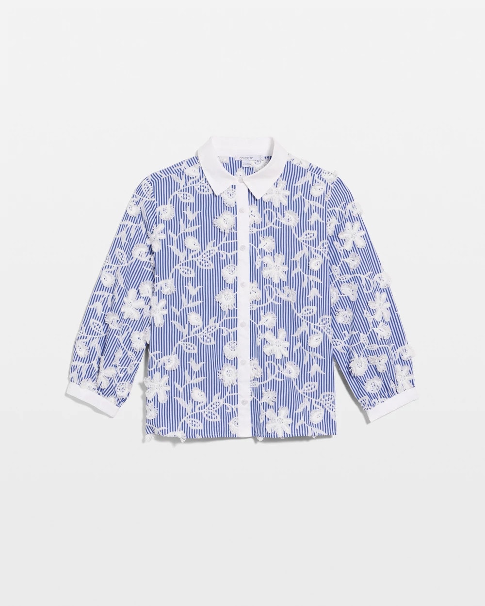 Chico's Discount - Cotton 3D Embroidered Striped Shirt