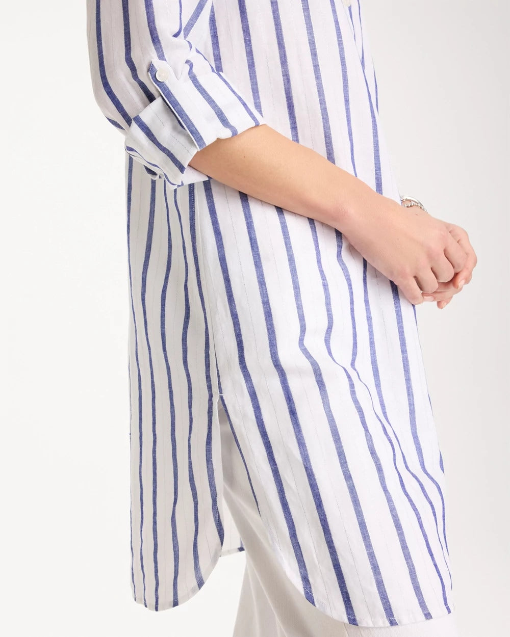 Chico's Sale - Linen Metallic Striped Duster Shirt