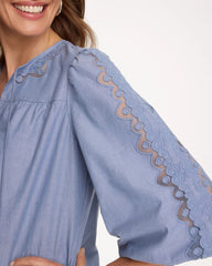 Chico's For Sale - Chambray Lace Tie-Front Blouse