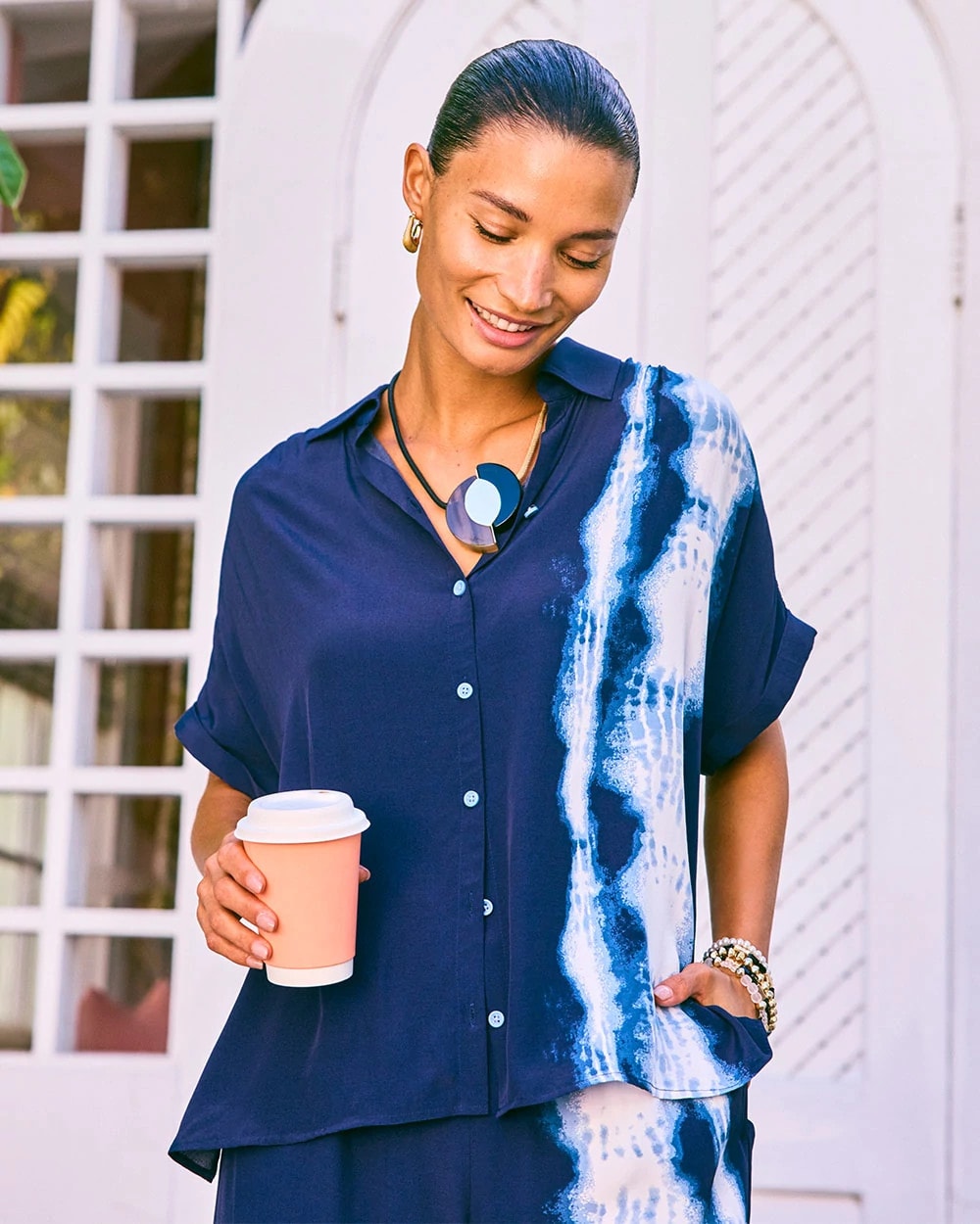 Chico's On Sale - Faux Silk Henley Colorblock Top