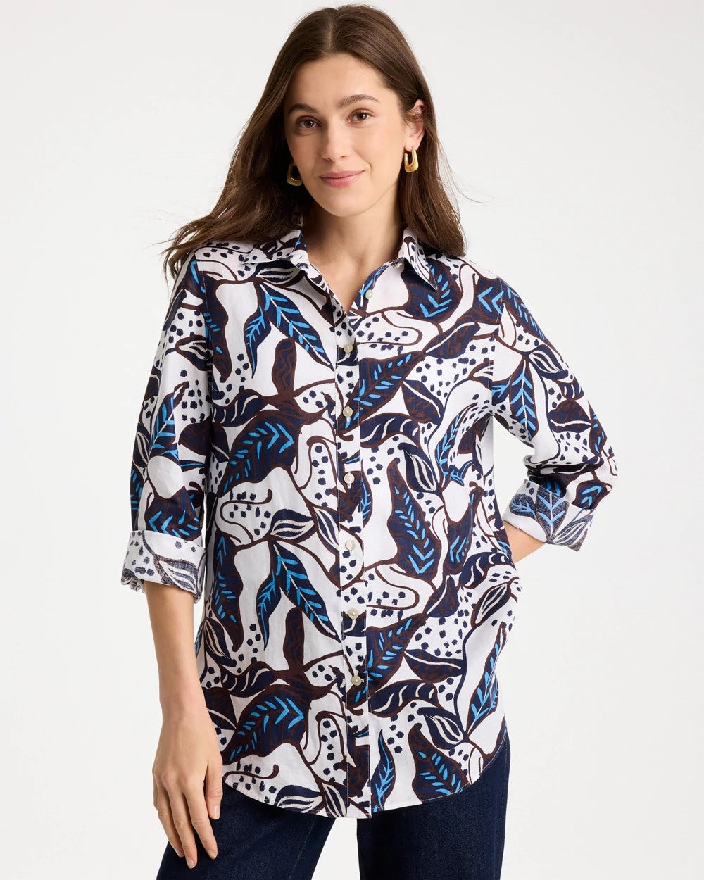 Chico's Discount - Printed No Iron Linen Shirt