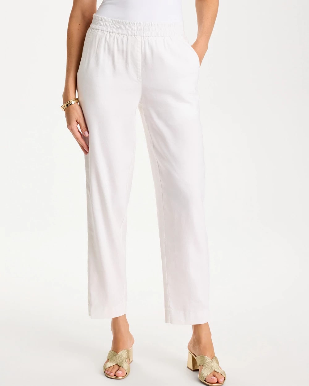 Chico's Discount - Soft-Stretch Linen Straight Tapered Ankle Pants