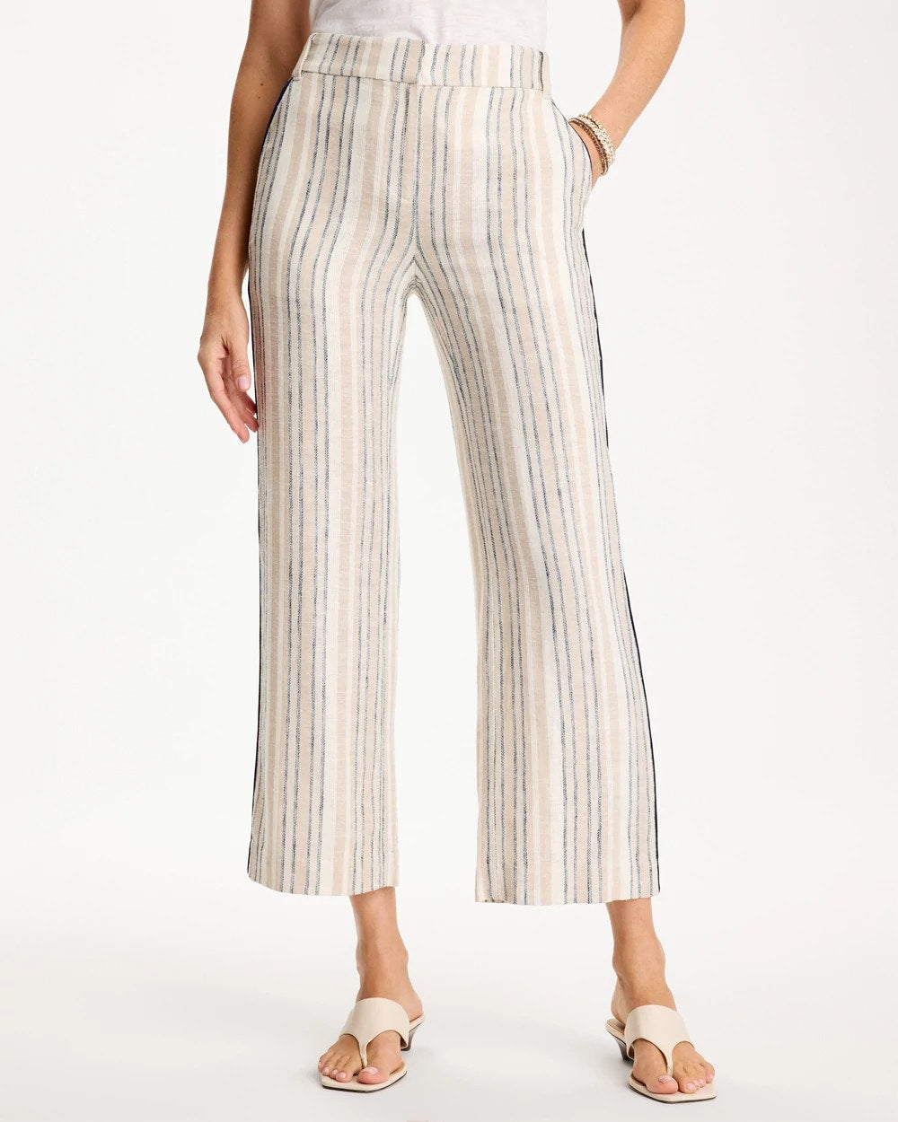 Chico's For Sale - Striped Piped Linen Fly Front Pants