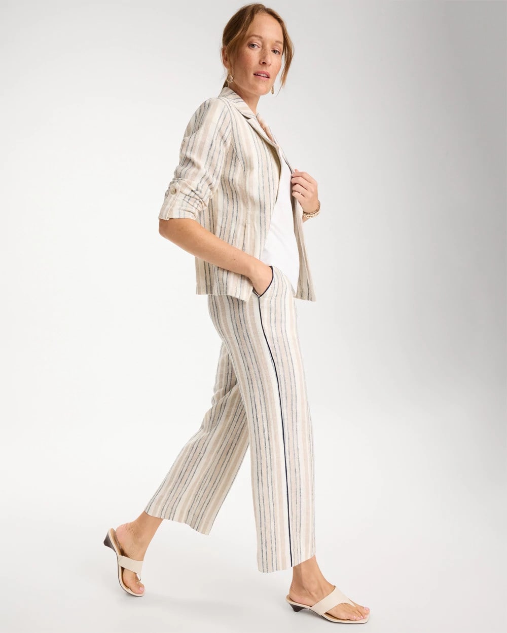 Chico's For Sale - Striped Piped Linen Fly Front Pants