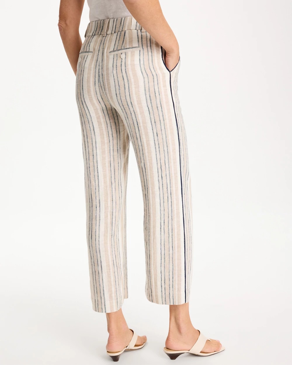 Chico's For Sale - Striped Piped Linen Fly Front Pants