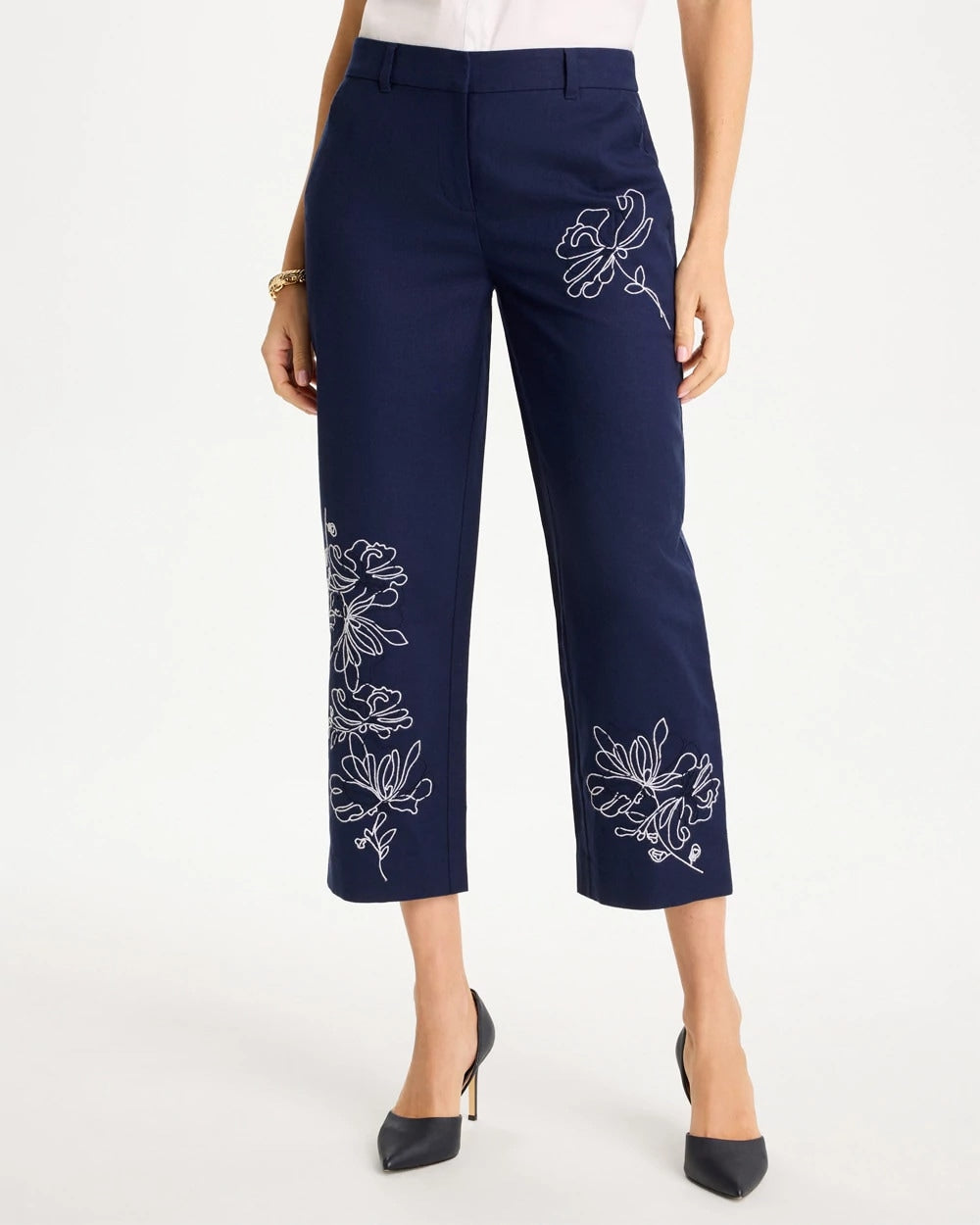 Chico's Outlet - Embroidered Linen Fly Front Pants