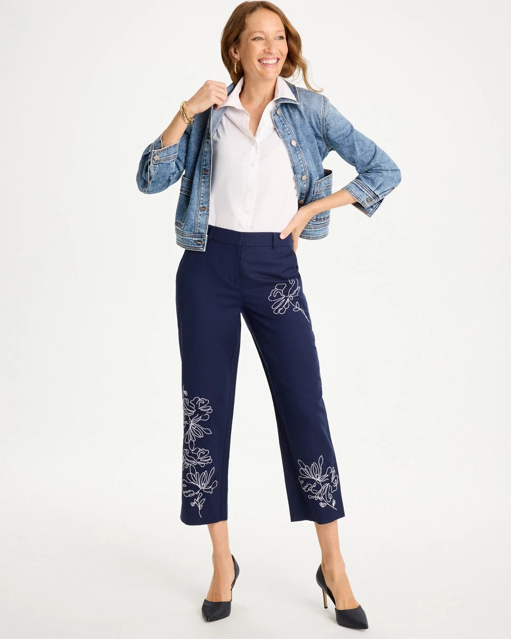 Chico's Outlet - Embroidered Linen Fly Front Pants