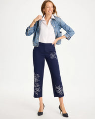 Chico's Outlet - Embroidered Linen Fly Front Pants