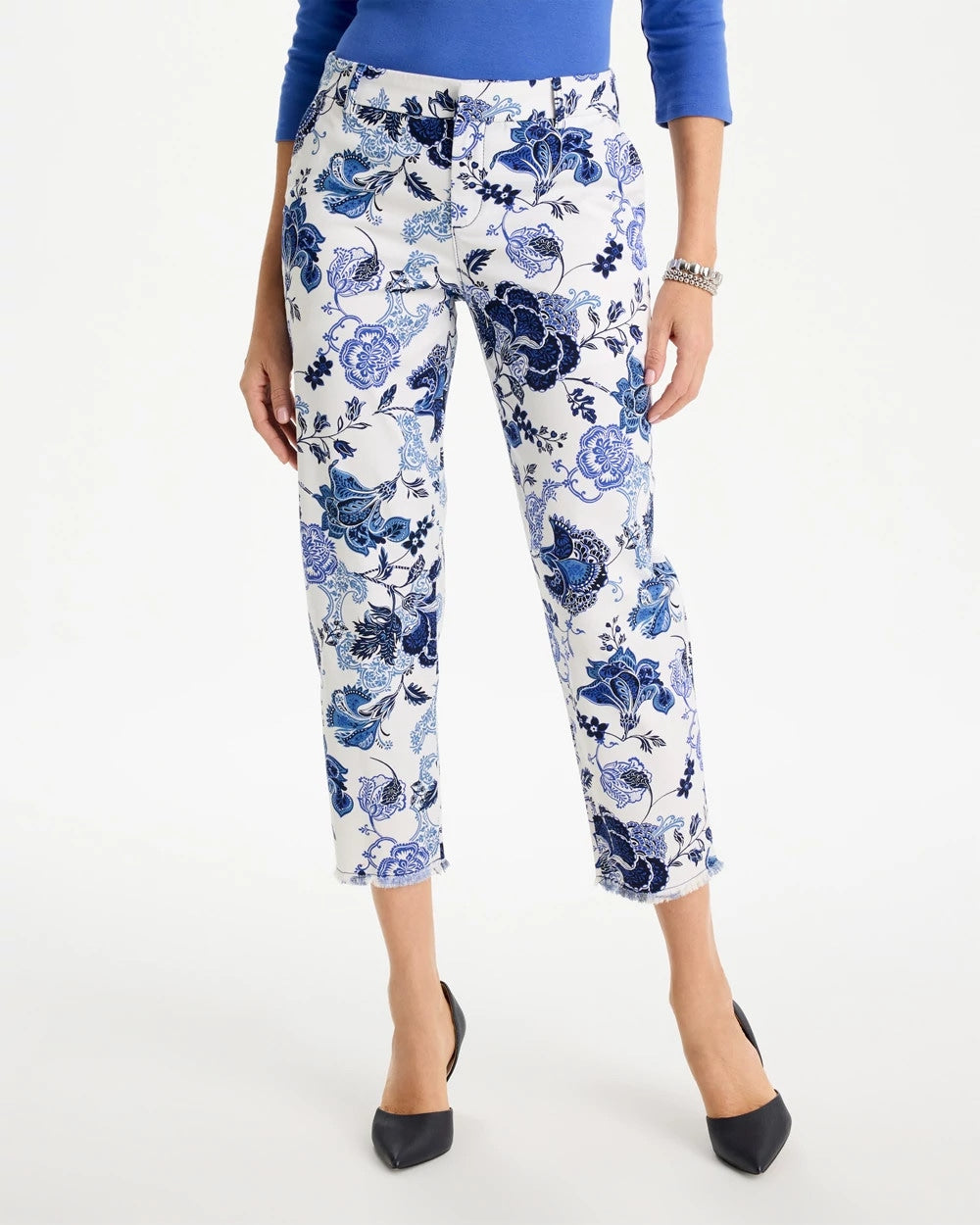 Chico's On Sale - Printed Relaxed Boyfriend Chino Fray Crop Pants