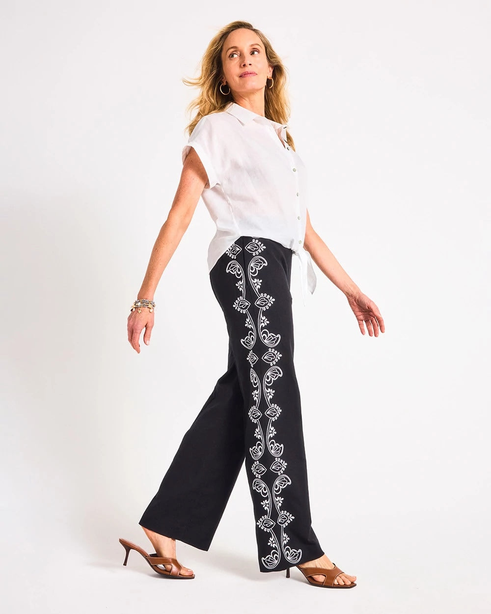 Chico's On Sale - Embroidered Pull-On Wide-Leg Linen Pants