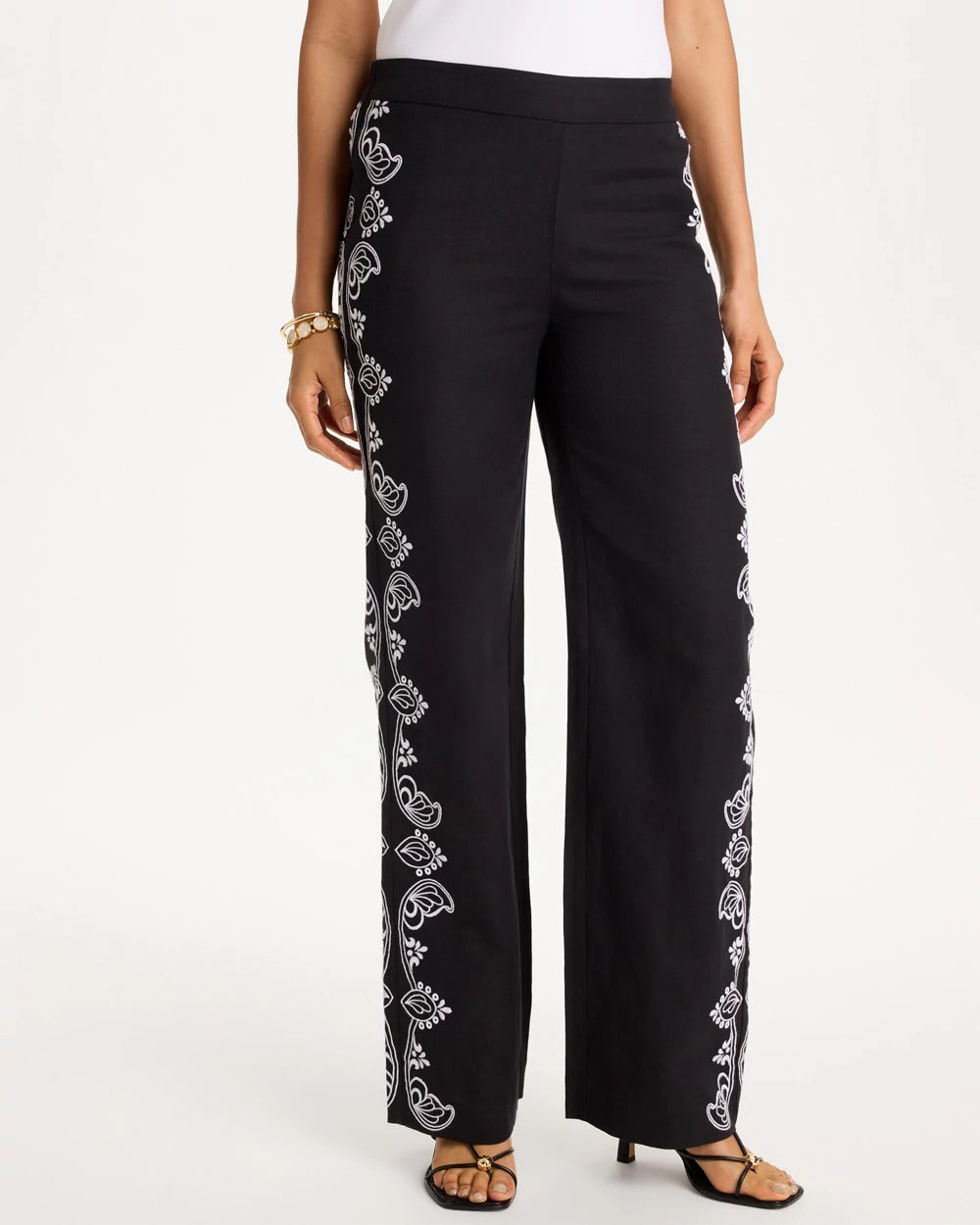 Chico's On Sale - Embroidered Pull-On Wide-Leg Linen Pants