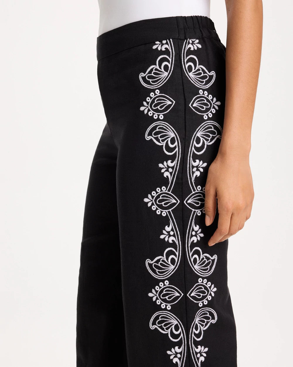 Chico's On Sale - Embroidered Pull-On Wide-Leg Linen Pants