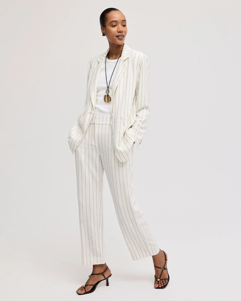 Chico's For Sale - Striped Linen Wide-Leg Ankle Pants