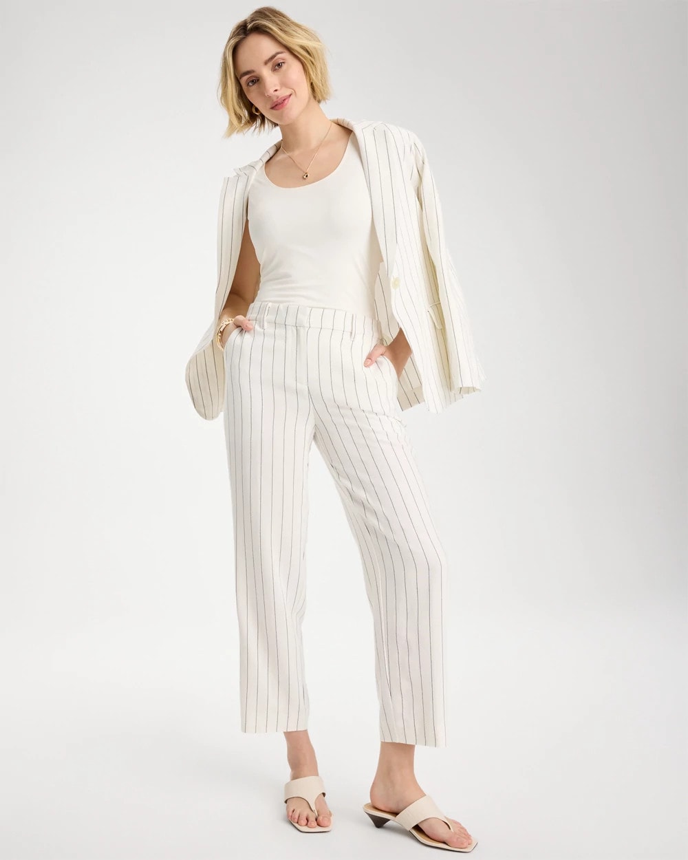 Chico's For Sale - Striped Linen Wide-Leg Ankle Pants