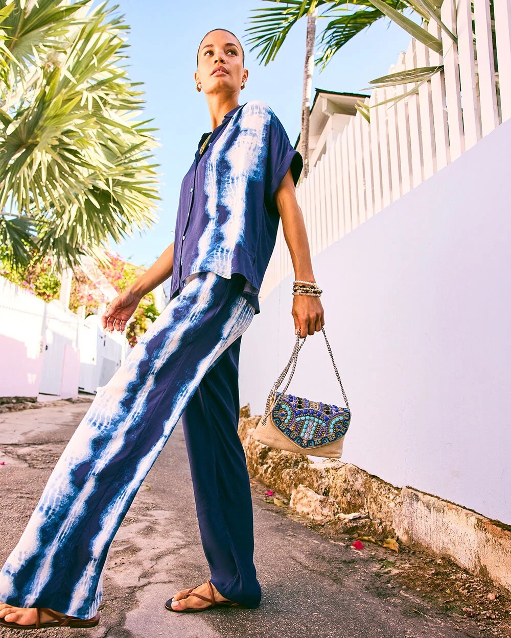 Chico's / Faux Silk Tie-Dye Palazzo Pants