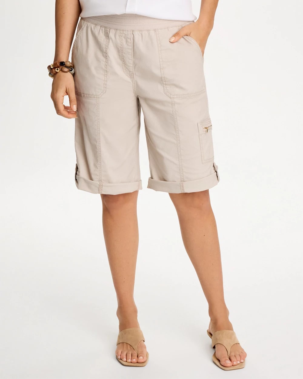 Chico's For Sale - Poplin Cotton Roll-Tab Shorts