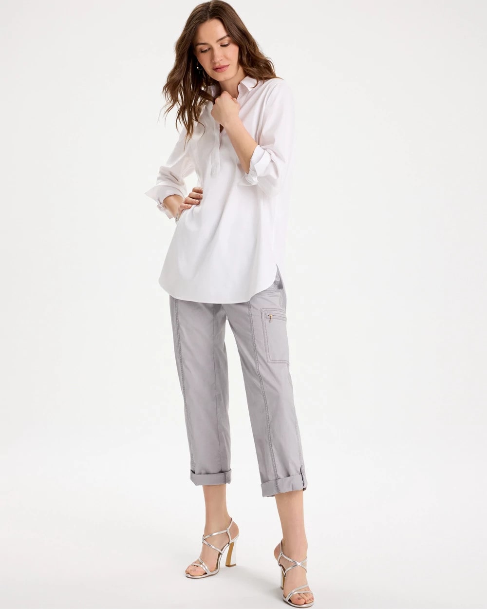 Chico's US - Poplin Cropped Roll Tab Pants