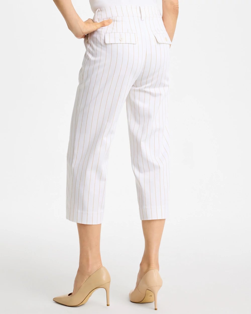 Chico's US - Sandstone Striped Emme Sateen Straight Capri Pants