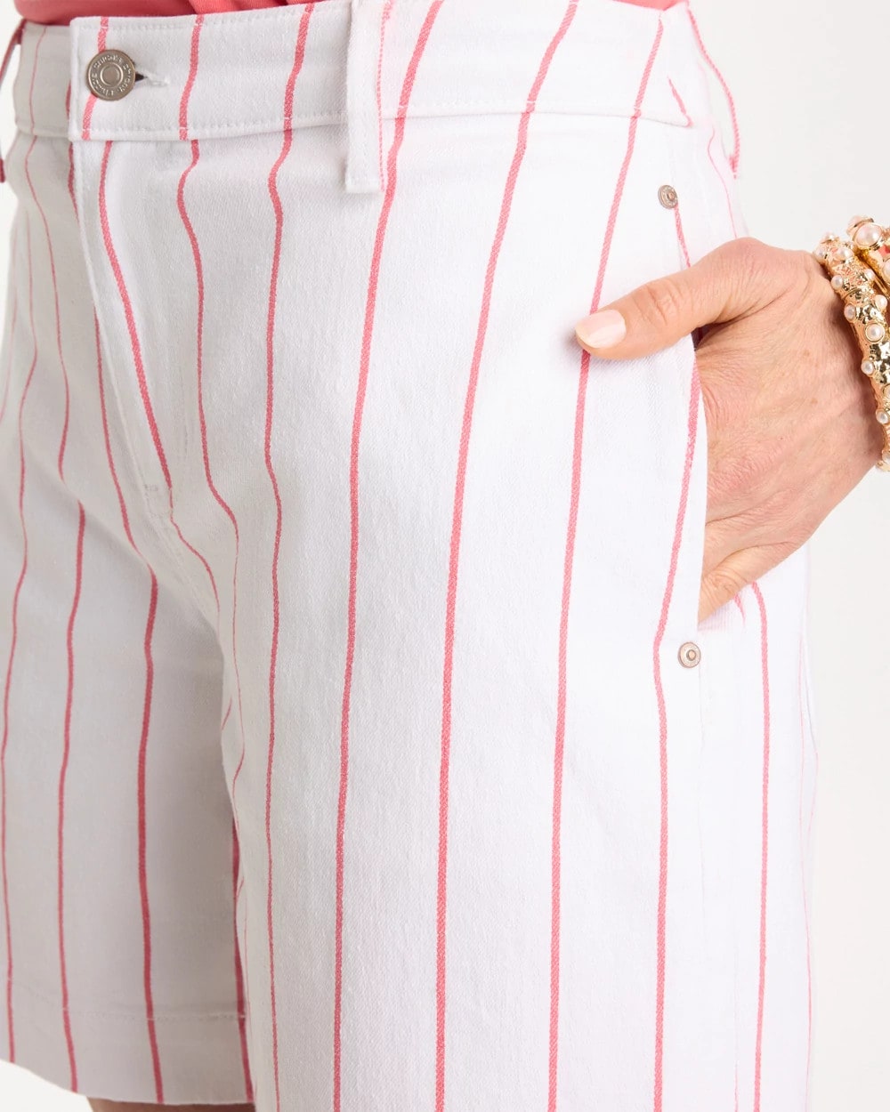 Chico's US - Striped Rivet Denim Trouser Shorts