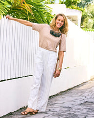 Chico's / Pinstriped Linen-Cotton Crop Pant