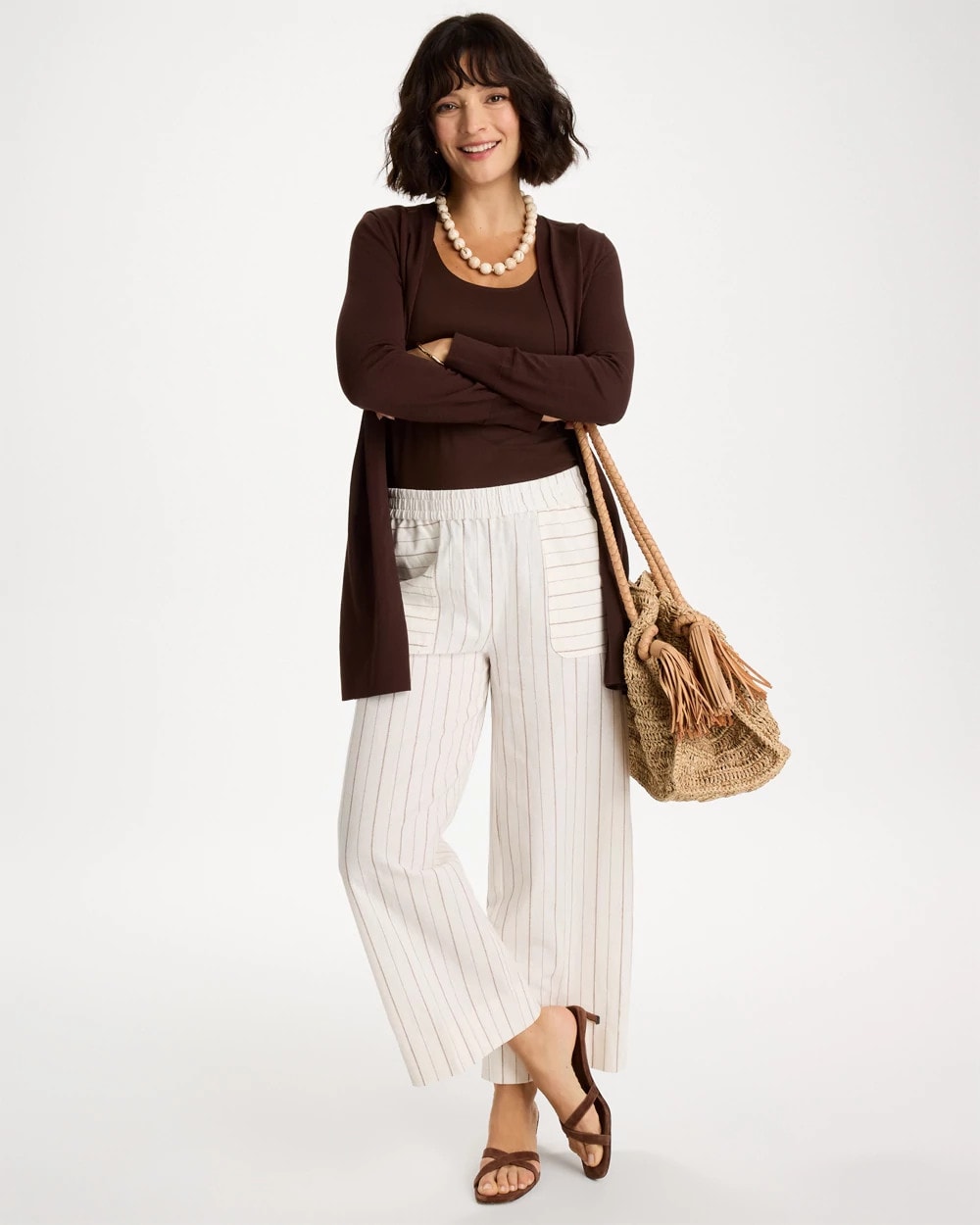 Chico's / Pinstriped Linen-Cotton Crop Pant
