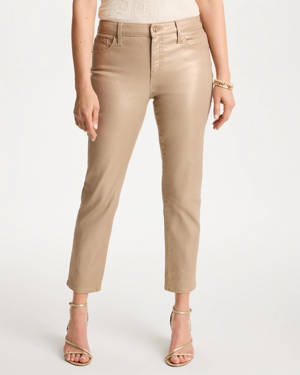 Chico's For Sale - Girlfriend Slim Coated Crop Jeans