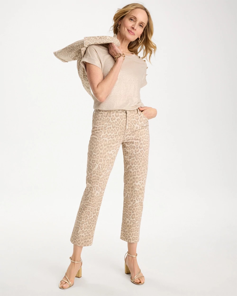 Chico's Discount - Animal Print Girlfriend Slim Cropped Jeans