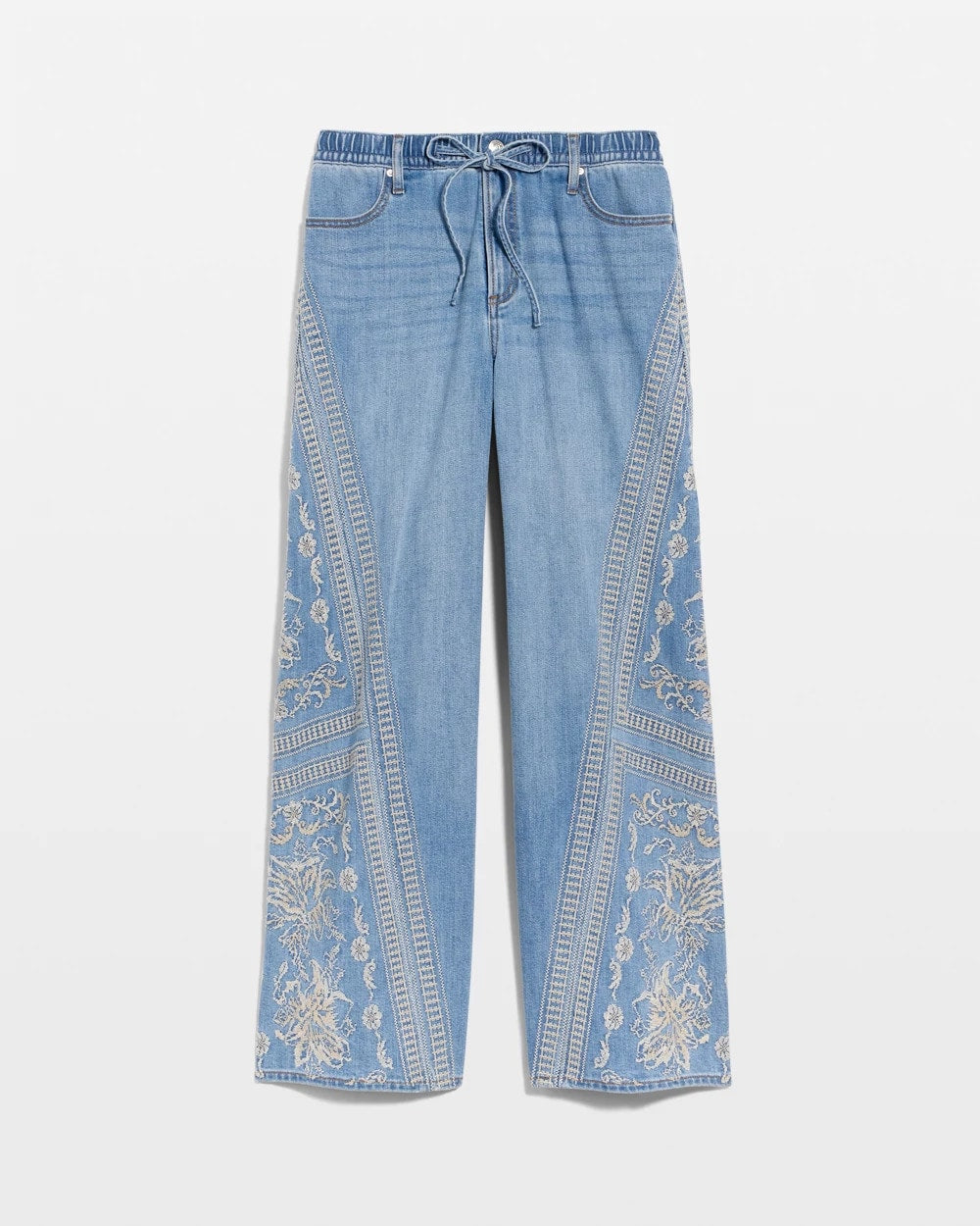 Chico's Sale - Floral Geo Wide-Leg Drawstring Jeans