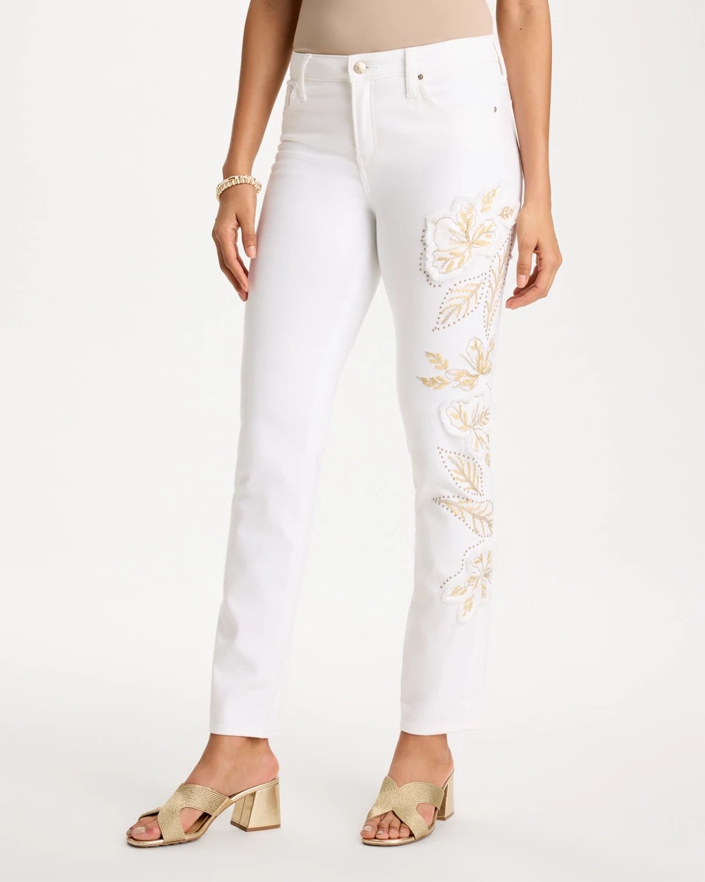 Chico's Outlet - No Stain Girlfriend Floral Embellished Slim Ankle Jeans