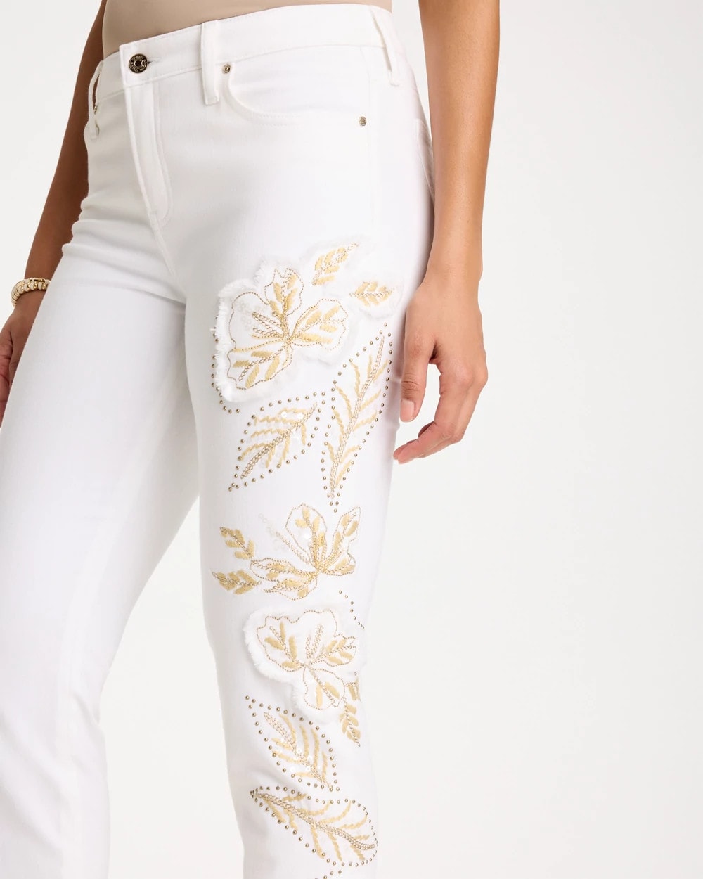 Chico's Outlet - No Stain Girlfriend Floral Embellished Slim Ankle Jeans
