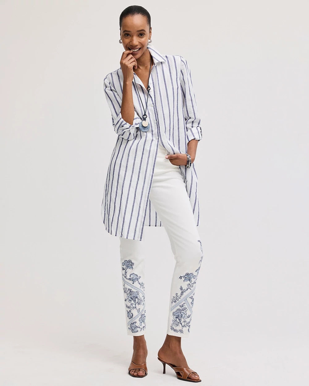 Chico's Discount - Embroidered Girlfriend Slim Ankle Jeans