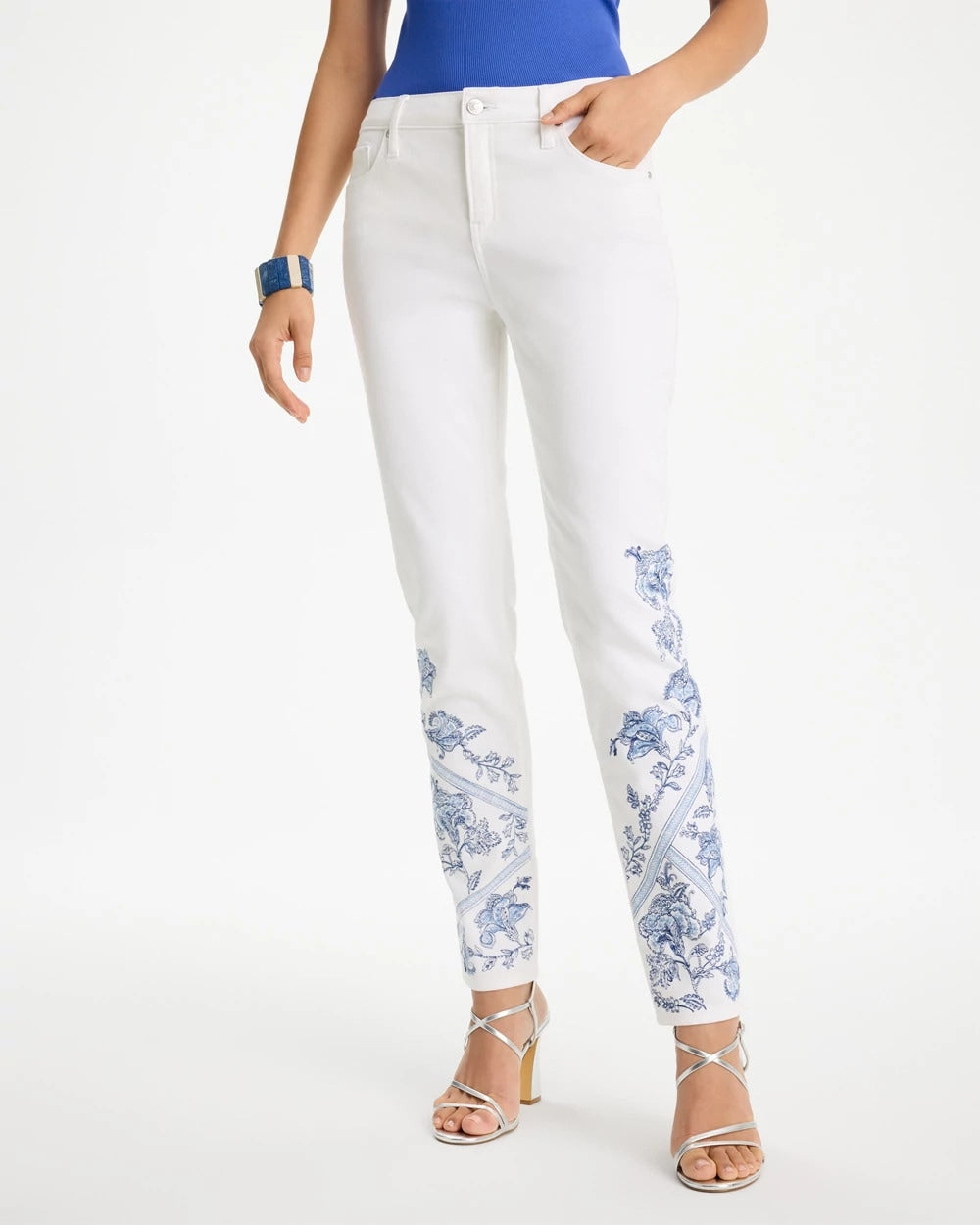 Chico's Discount - Embroidered Girlfriend Slim Ankle Jeans