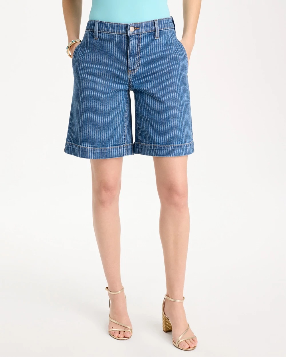 Chico's / Striped Denim Trouser Shorts