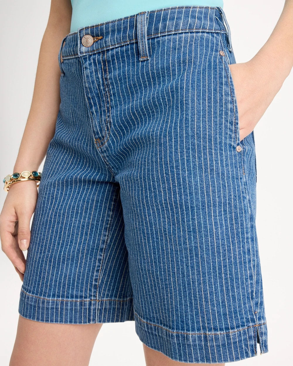 Chico's / Striped Denim Trouser Shorts