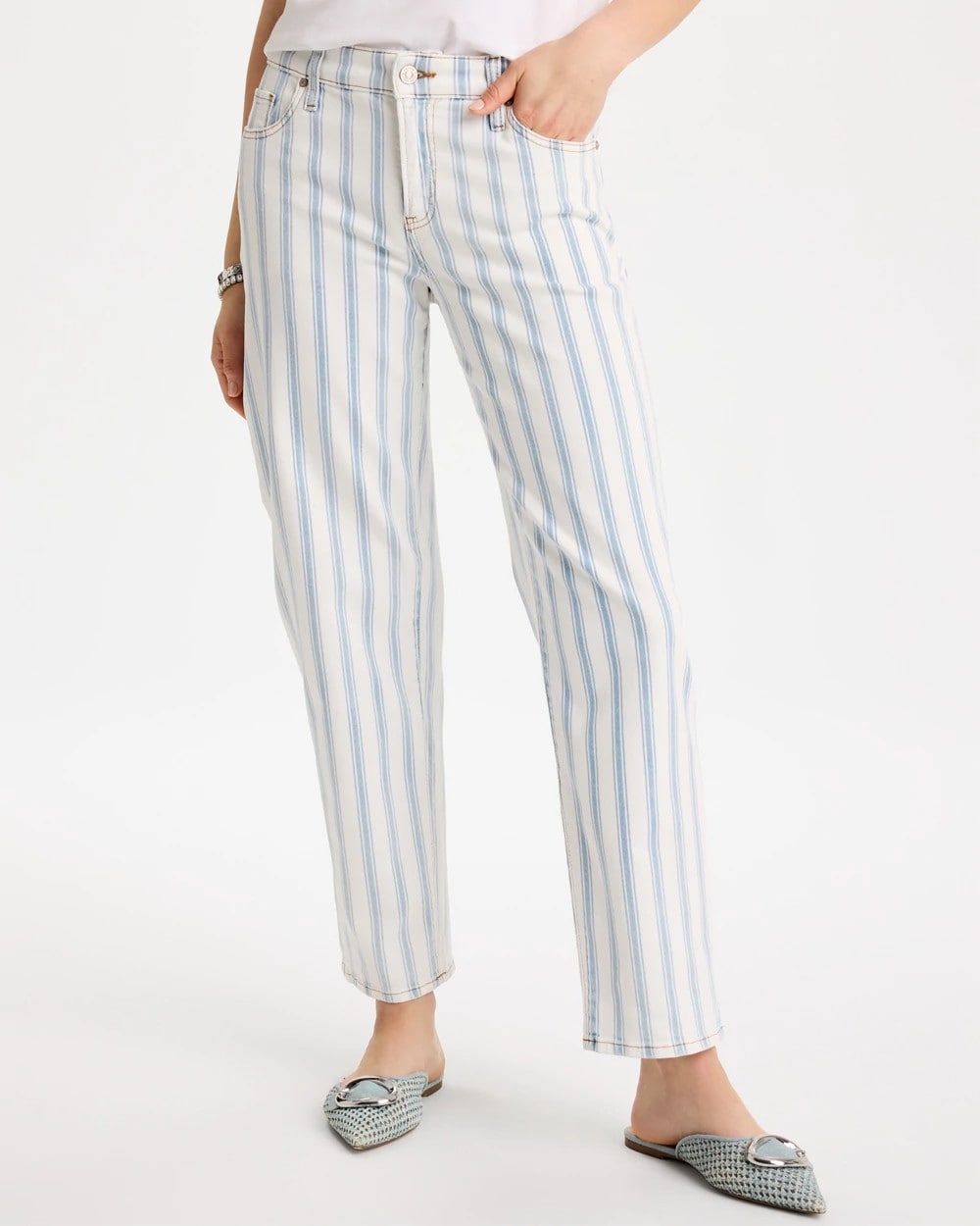 Chico's Sale - Striped Relaxed Boyfriend Jean
